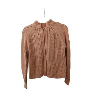 PENDLETON Women’s Peach Cable Knit Zip Up Long Sleeve Cardigan 100% Cotton M